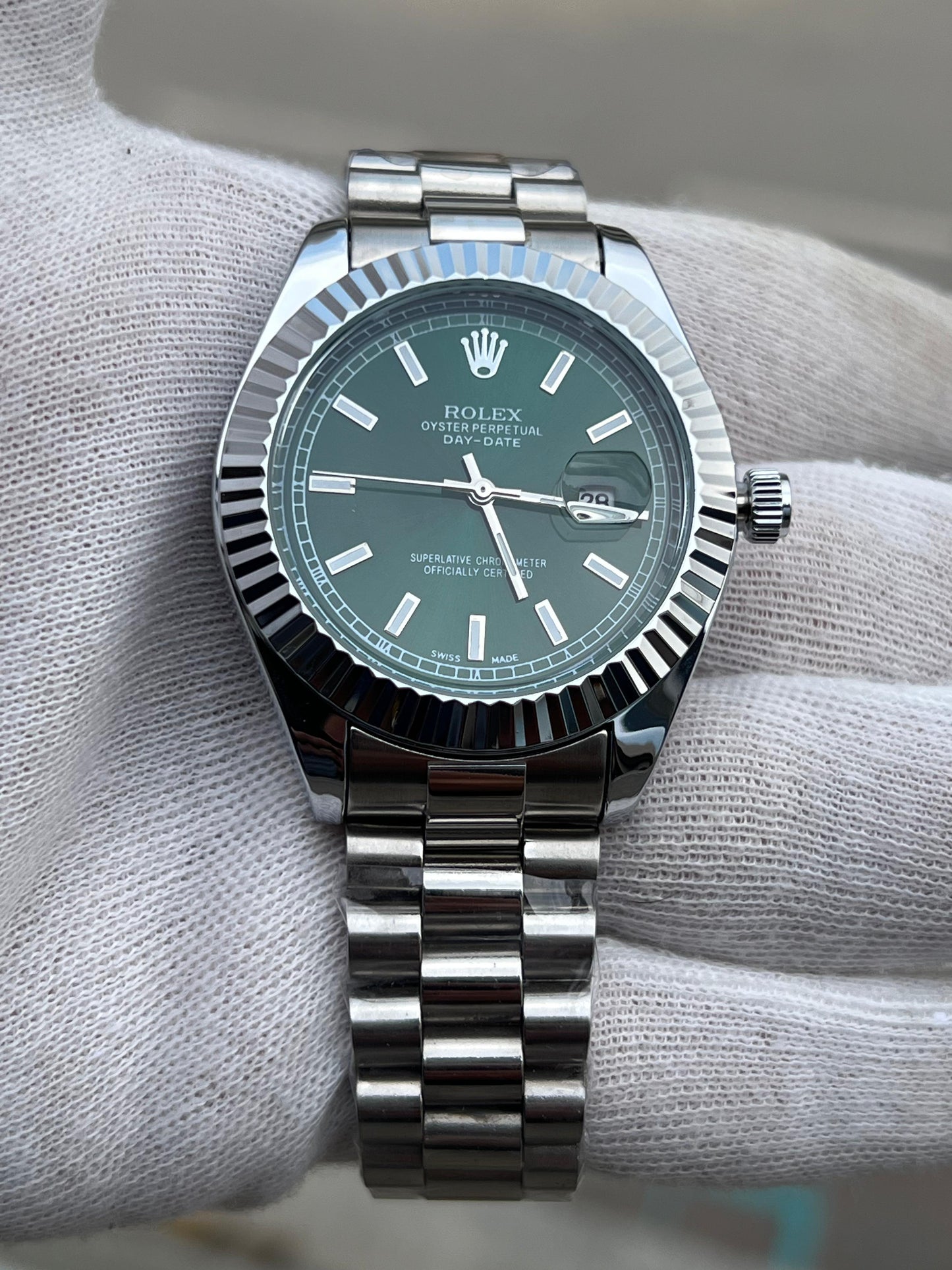 RLX-DATE JUST SILVER GREEN