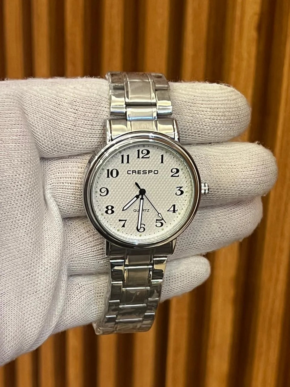 CRESPO Quartz Stainless Steel Watch – Elegant Silver Dial Men Wrist Watch