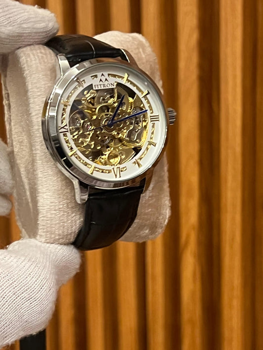Fitron Skeleton Automatic Leather Strap Watch - AAA Quality